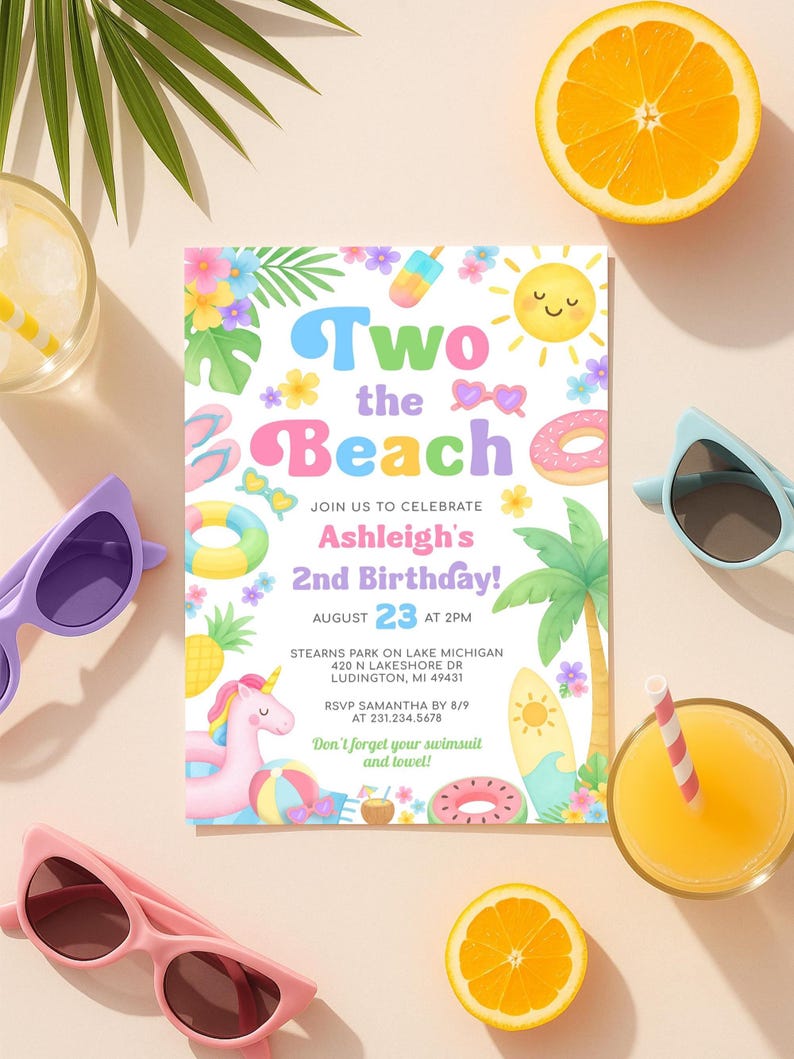 2nd Birthday Invitation Girl - Summer 2nd Birthday Girl Invite - Two ...