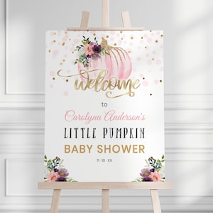 Editable Little Pumpkin Baby Shower Welcome Sign - Girl Baby Shower - Autumn Fall Baby Shower - Digital Download BBS16