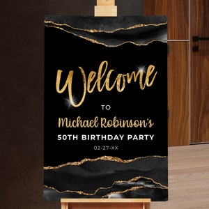 Birthday Welcome Sign Birthday Welcome Poster Black and Gold Digital Instant Digital Download Printable Editable AGT APBRBG