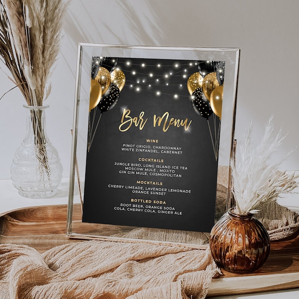 Black and Gold Bar Menu -  Drink Menu Event Menu Template Digital Instant Digital Download Printable Editable BPB BGB