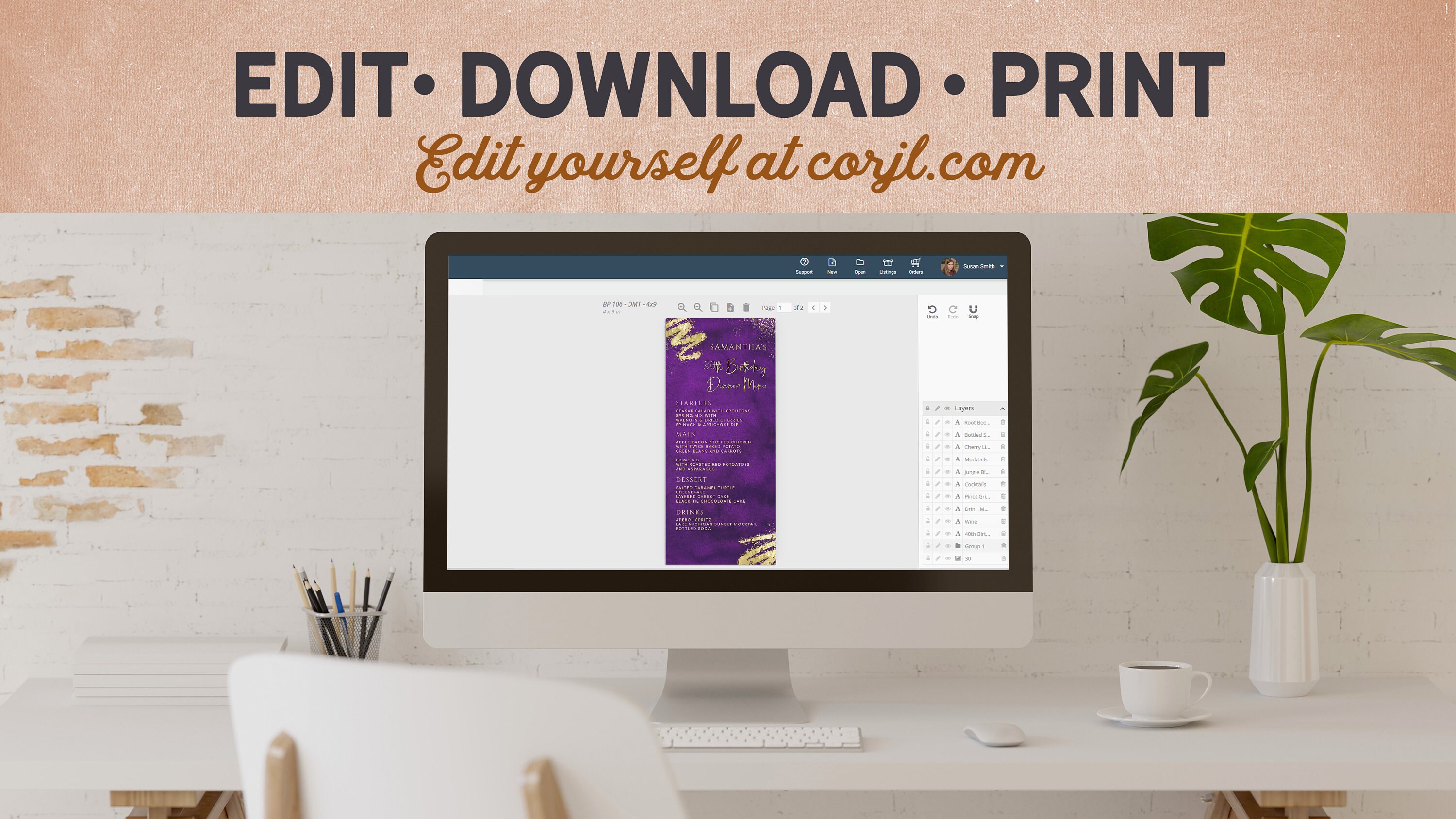 Luxury Purple and Gold Menu Card + Drink Menu Template - Digital ...