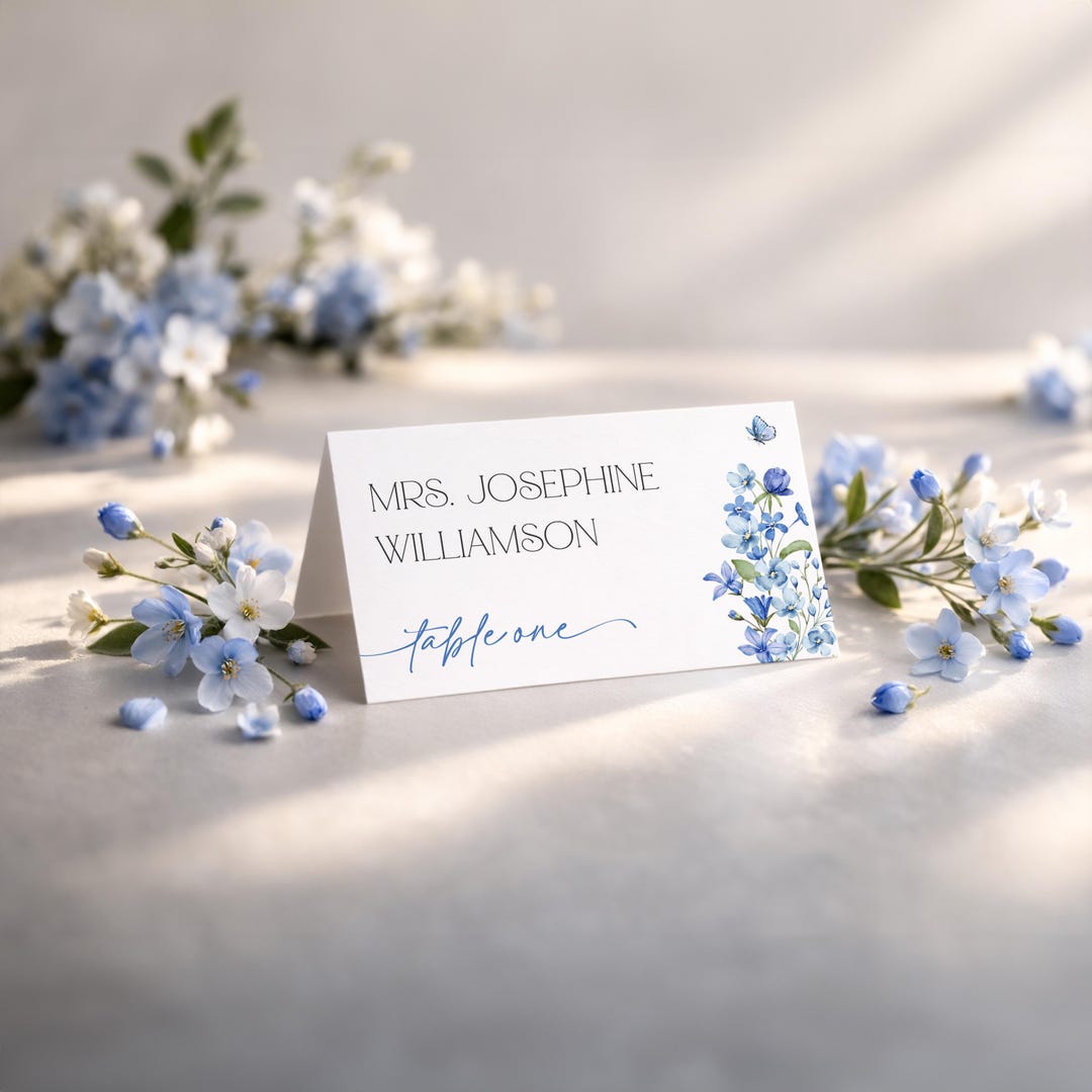Blue Baby in Bloom Baby Shower Place Card Template - Editable Digital ...