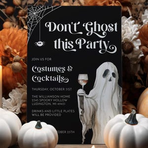 Faire-part d&#39;Halloween modifiable - Don&#39;t Ghost This Party Invitation d&#39;Halloween - Cocktails + Invitation à une soirée costumée - Téléchargement numérique HP6A