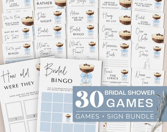 Blue Bow Espresso Martini Bridal Shower Games Bundle - A Tini Bit Closer Games + Sign Bundle - Editable Digital Download 5009CB