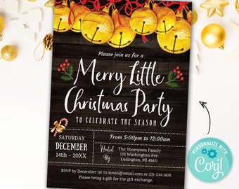 Christmas Party Invitation Holiday Party Invitation, Christmas Party Invite, Rustic Jingle Bells Winter Invitation INSTANT DOWNLOAD Editable