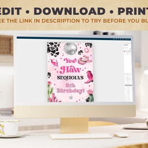 Editable Space Cowgirl Birthday Party Juice Pouch Template - Pink Disco Cowgirl Party - Instant Download Editable 0600 - PBG