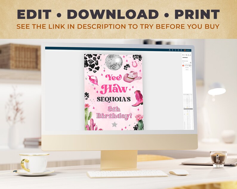 Editable Space Cowgirl Birthday Party Juice Pouch Template - Pink Disco Cowgirl Party - Instant Download Editable 0600 - PBG