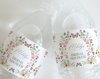 Sjabloon voor waterflesetiket met vlindermotief voor een vrijgezellenfeest - Levenslang vlinders - Bloemenfeest - Bruid met vlinders - 1615
