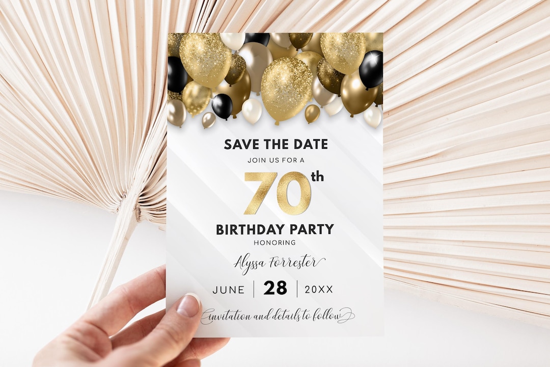 Editable Save the Date Template - Birthday Announcement - Gold, Black ...