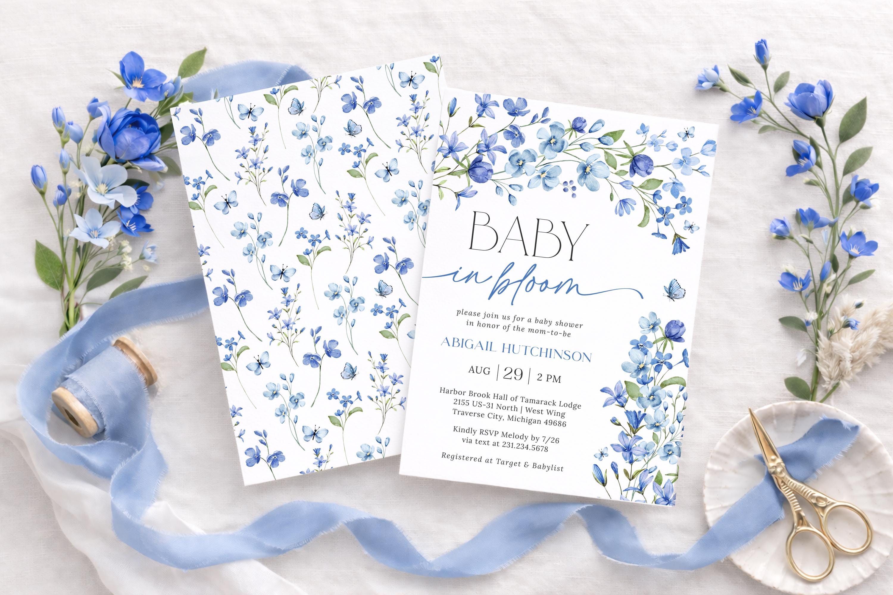 Blue Baby in Bloom Baby Shower Invitation - Editable Template - 6093 ...
