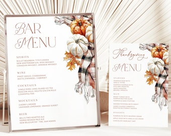 Editable Thanksgiving Menu - Dinner + Drink Bar Menu Template - Modern Boho Event Menu - Thanksgiving Decor - Printable Download - TG FP00 2