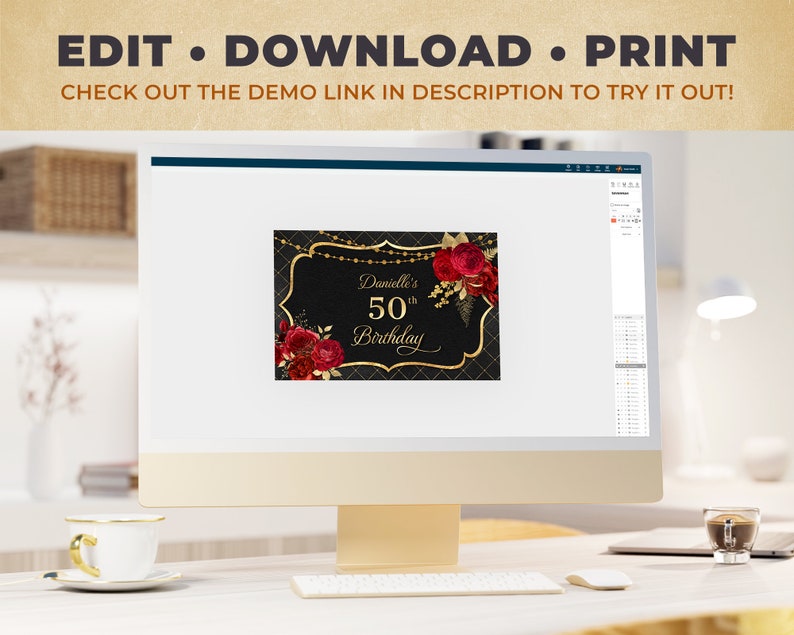 Editable Mini Champagne Label Template - Black and Gold With Red Roses ...