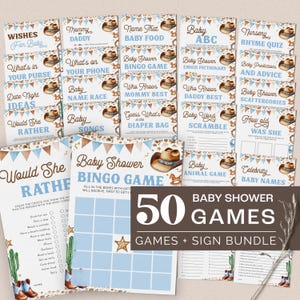 Cowboy Baby Shower Games Bundle - Boy Baby Shower Theme - A Little Cowboy is On the Way - Editable Digital Download 5020-BBS