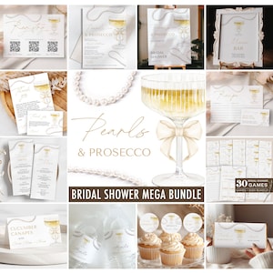 Pearls and Prosecco Bridal Shower Invitation + Games Bundle - Pearls and Prosecco Bridal Shower Games - Digital Download  5013BDS