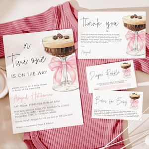 Espresso Martini Baby Shower Invitation Suite - Tema Baby Shower Bambina - Un Tini One è in Arrivo - Download Digitale Modificabile 5009CP-BBS