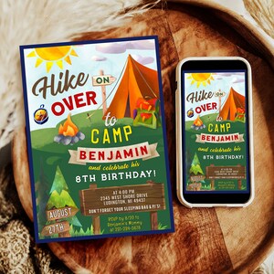 Camping Birthday Invitation, Camping Birthday Theme, Camp Out Birthday Invite, Digital INSTANT download Editable CBP