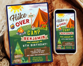 Camping Birthday Invitation, Camping Birthday Theme, Camp Out Birthday Invite, Digital INSTANT download Editable CBP