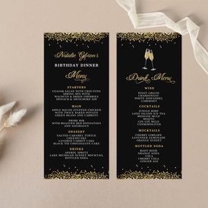 Menu Template and Drink Menu Template - Sparkly Glitter Gold Menu Card Template -  Digital Instant Download Printable Editable BP108B