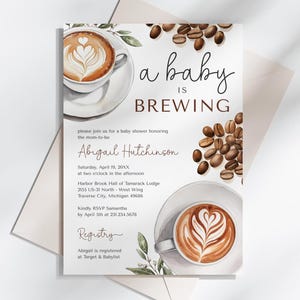 Coffee Baby Shower Invitation Template - A Baby is Brewing - Gender Neutral Baby Shower - Editable Digital Download 5010BBS