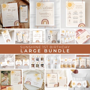 Sun Birthday Invitation Bundle - First Trip Around the Sun - Sunshine 1st Birthday Invite - Sun Birthday Bundle - Editable Template 1416BP1