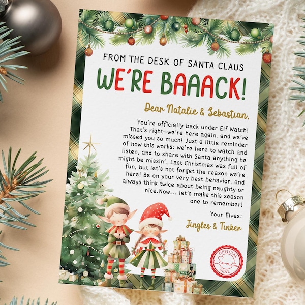 Hallo Brief von Elfen Weihnachtselfen Ankunft Brief - We're Back Brief - Druckbarer Brief von Deinen Elfen - Elfe Note - EL CET-1