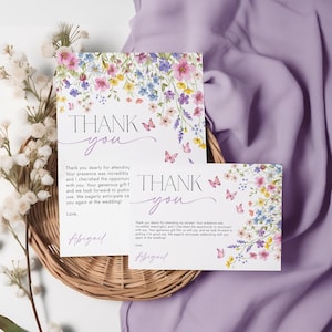 Wildflower Butterfly Bridal Shower Thank You Card Template - Love in Bloom Thank You Card Template - Editable Digital Download 5015-BDS