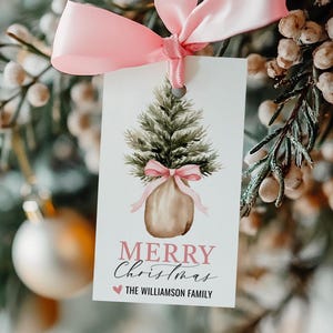 Editable Christmas Gift Tag Template - Cute Personalized Pink Bow Christmas Tree Gift Tag Printable - Printable Digital Download - CT CT109