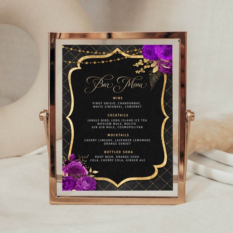 Black Purple and Gold Bar Menu Template - Drink Menu Event Menu ...