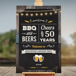 Cheers BBQ and Beers Birthday Party Welcome Sign Poster Any Age Digital INSTANT Download Editable Adult Mens CBBP