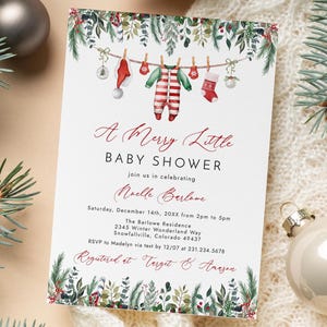 Invito per baby shower invernale - Rustic Boho Merry Little Baby Christmas Shower - Download digitale stampabile CP160BBS