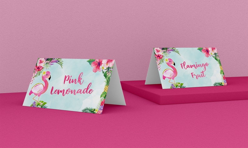 Printable Flamingo Party Food Label Template Flamingo Theme Party Place Cards Template Editable Instant Download FPTY