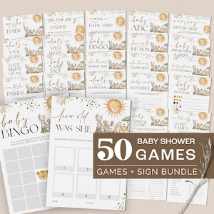 Safari Animals Gender Neutral Baby Shower Invitation + Games Bundle - A Little Wild One on the Way - Editable Digital Download 6030-BBS