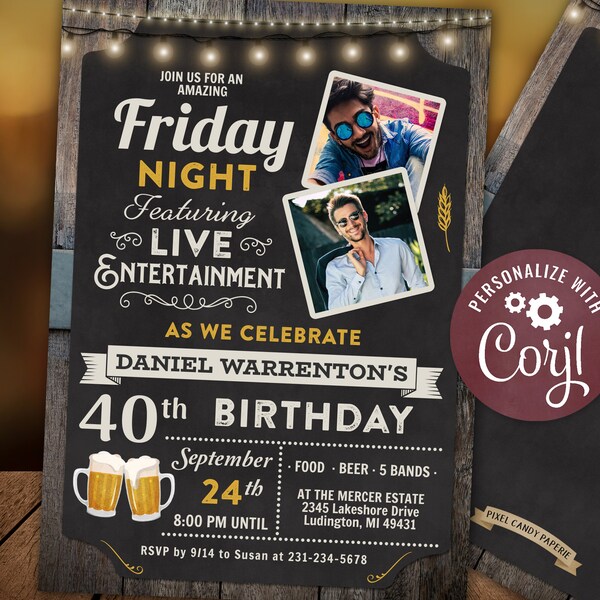 Any Age - Live Entertainment Music Birthday Party Invitation Event Flyer v2 Digital INSTANT Download Editable adult Mens Womens MEF CBBP