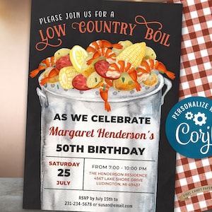 Low Country Boil Invitation Editable Shrimp Boil Invitations, Seafood Boil Invitation, Digital Download, Corjl, Instant Download
