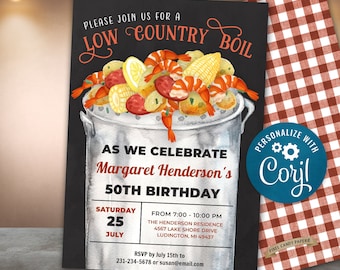 Low Country Boil Einladung Bearbeitbar Shrimp Boil Einladungen, Seafood Boil Einladung, digitaler Download, Corjl, Instant Download