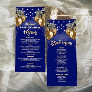 Marineblauwe en gouden menukaart - menusjabloon en drankje menu evenement menusjabloon digitale instant digitale download afdrukbare bewerkbare BPB BGBNB
