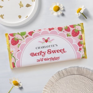 Strawberry Third  Birthday Candy Bar Wrapper Chocolate Wrapper Template - Strawberry 3rd Birthday - Strawberry Favors - 2110
