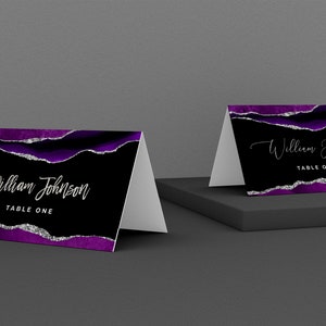 Black, Purple and Silver Place Card Template Editable Tent Card Template Digital Instant Digital ...
