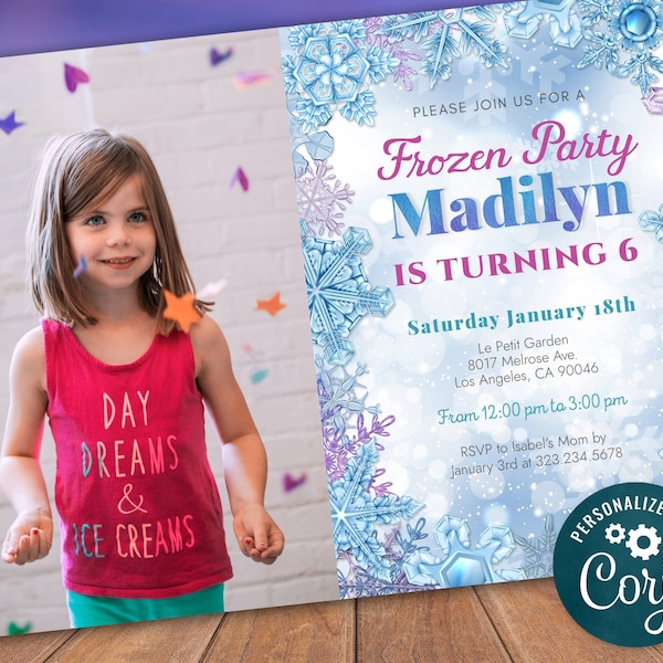 Frozen Photo  Invitation - Frozen Birthday Party Invite - Frozen Girl party - Digital INSTANT DOWNLOAD Personalize Customize Printable