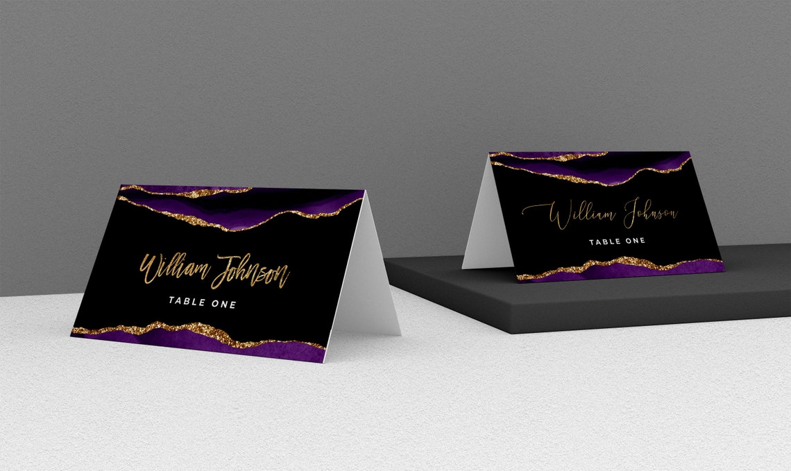 Purple and Gold Place Card Template Editable Tent Card - Etsy