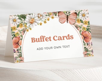 Wildflower Food Labels Buffet Card Template - Wildflower Party Decor - Boho Butterfly Wildflower Birthday - Digital Download - 1617