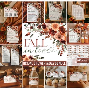 Fall in Love Bridal Shower Invitation + Games Bundle - Terra Cotta and Sage Green Rustic Shower Theme - Editable Digital Download 6010-BDS