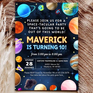 Planet Birthday Invitation - Outer Space Party Invite - Space Themed Birthday Party - Digital Download - BK8