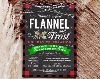 Editable Flannel & Frost Party Invitation - Flannel Christmas Party Invite - Holiday Party Invitation - Rustic Invitation - Digital Download