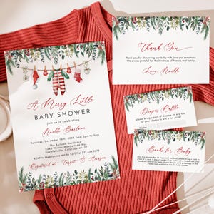 Winter Baby Shower Invitation Template Set - Rustic Boho Merry Little Baby Christmas Shower - Printable Digital Download CP160BBS