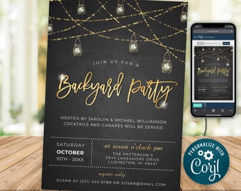 Rustic Backyard Party Invitation Template Outdoor Party Invitation, Electronic Invitation, Digital INSTANT download Editable SE01