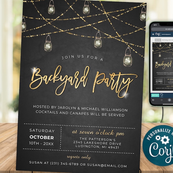 Rustic Backyard Party Invitation Template Outdoor Party Invitation, Electronic Invitation, Digital INSTANT download Editable SE01
