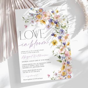 Love in Bloom vrijgezellenfeestuitnodiging - thema met wilde bloemen bloemen vrijgezellenfeest - bewerkbare digitale download 5016-BDS
