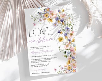 Love in Bloom Bridal Shower Invitation - Wildflower Floral Bridal Shower Theme - Editable Digital Download 5016-BDS