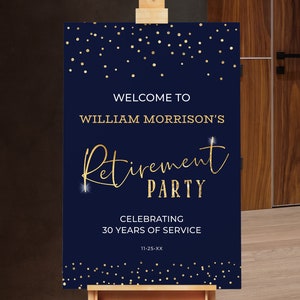 Retirement Party Welcome Sign - Elegant Navy and Gold Retirement Welcome Poster Editable Template - Instant Digital Download Editable RT1517